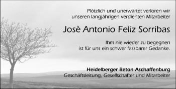 Traueranzeige von Jose Antonio Feliz Sorribas von Odenwälder Echo