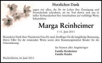 Traueranzeige von Marga Reinheimer von Rüsselsheimer Echo, Groß-Gerauer-Echo, Ried Echo
