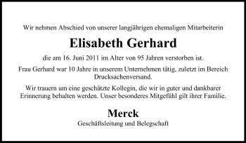 Traueranzeige von Elisabeth Gerhard von Echo-Zeitungen (Gesamtausgabe)