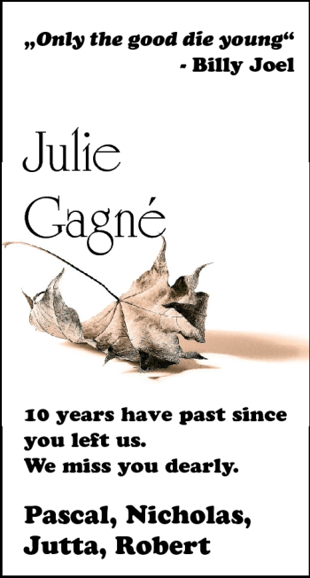Traueranzeige von Julie Gagné von Rüsselsheimer Echo, Groß-Gerauer-Echo, Ried Echo