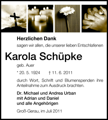 Traueranzeige von Karola Schüpke von Rüsselsheimer Echo, Groß-Gerauer-Echo, Ried Echo