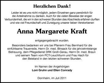 Traueranzeige von Anna Margarete Kraft von Rüsselsheimer Echo, Groß-Gerauer-Echo, Ried Echo
