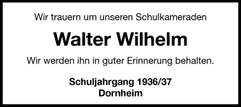 Traueranzeige von Walter Wilhelm von Rüsselsheimer Echo, Groß-Gerauer-Echo, Ried Echo