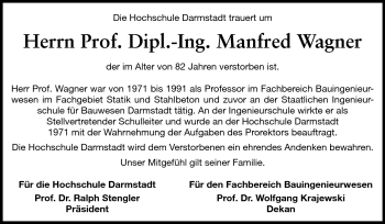 Traueranzeige von Manfred Wagner von Echo-Zeitungen (Gesamtausgabe)
