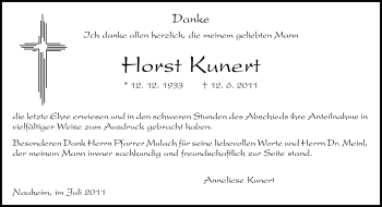 Traueranzeige von Horst Alois Kunert von Rüsselsheimer Echo, Groß-Gerauer-Echo, Ried Echo