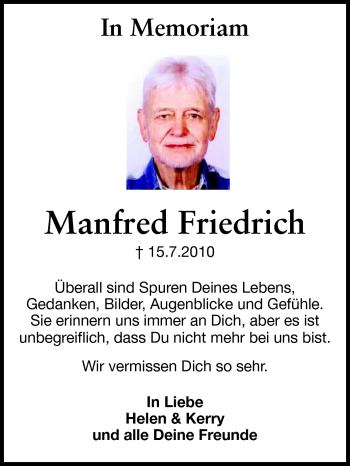 Traueranzeige von Manfred Friedrich von Echo-Zeitungen (Gesamtausgabe)