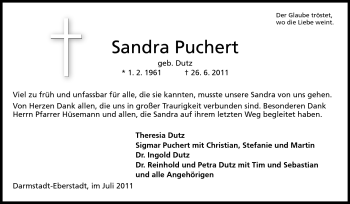 Traueranzeige von Sandra Puchert von Echo-Zeitungen (Gesamtausgabe)
