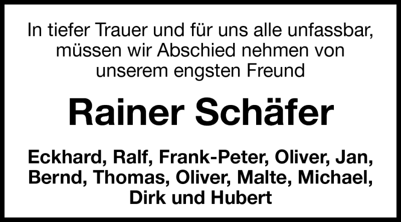  Traueranzeige für Rainer Schäfer vom 09.07.2011 aus Echo-Zeitungen (Gesamtausgabe)