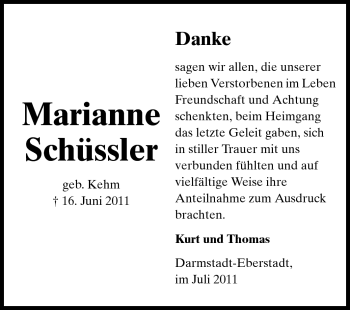 Traueranzeige von Marianne Schüssler von Echo-Zeitungen (Gesamtausgabe)