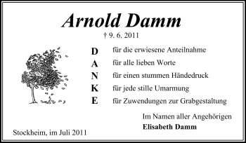 Traueranzeige von Arnold Damm von Odenwälder Echo