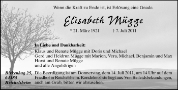 Traueranzeige von Elisabeth Mügge von Echo-Zeitungen (Gesamtausgabe)