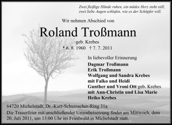 Traueranzeige von Roland Troßmann von Odenwälder Echo