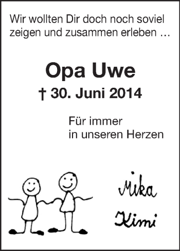 Traueranzeige von Uwe  von Echo-Zeitungen (Gesamtausgabe)