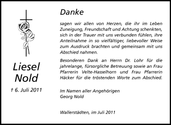 Traueranzeige von Liesel Nold von Rüsselsheimer Echo, Groß-Gerauer-Echo, Ried Echo