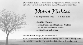 Traueranzeige von Maria Nicklas von Echo-Zeitungen (Gesamtausgabe)