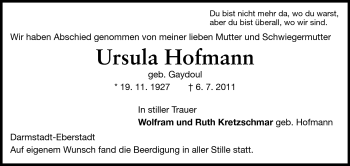 Traueranzeige von Ursula Hofmann von Echo-Zeitungen (Gesamtausgabe)
