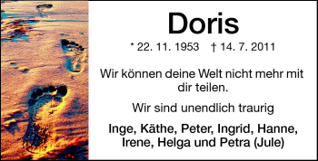 Traueranzeige von Doris Wiegand von Darmstädter Echo, Odenwälder Echo, Rüsselsheimer Echo, Groß-Gerauer-Echo, Ried Echo