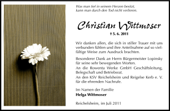 Traueranzeige von Christian Wittmoser von Odenwälder Echo
