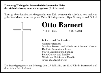 Traueranzeige von Otto Barnert von Darmstädter Echo, Odenwälder Echo, Rüsselsheimer Echo, Groß-Gerauer-Echo, Ried Echo