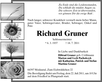 Traueranzeige von Richard Gruner von Echo-Zeitungen (Gesamtausgabe)
