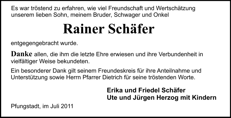  Traueranzeige für Rainer Schäfer vom 23.07.2011 aus Echo-Zeitungen (Gesamtausgabe)