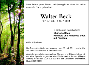 Traueranzeige von Walter Beck von Echo-Zeitungen (Gesamtausgabe)