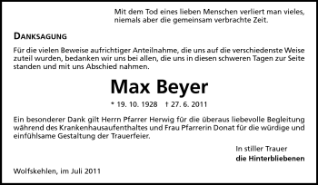 Traueranzeige von Max Beyer von Rüsselsheimer Echo, Groß-Gerauer-Echo, Ried Echo