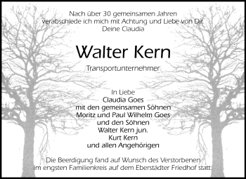 Traueranzeige von Walter Kern von Echo-Zeitungen (Gesamtausgabe)