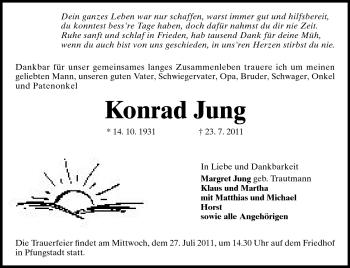 Traueranzeige von Konrad Jung von Echo-Zeitungen (Gesamtausgabe)