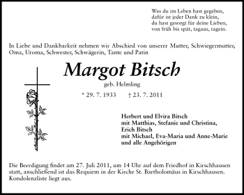 Traueranzeige von Margot Bitsch von Starkenburger Echo