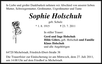 Traueranzeige von Sophie Holschuh von Odenwälder Echo