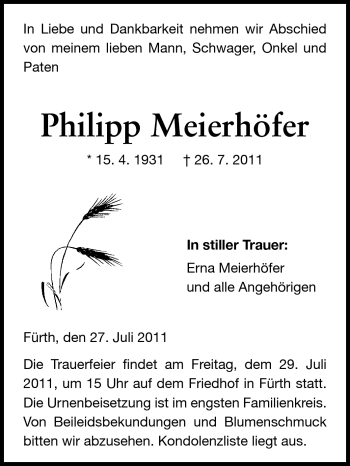Traueranzeige von Philipp Meierhöfer von Starkenburger Echo