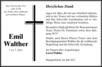 Traueranzeige von Emil Walther von Odenwälder Echo