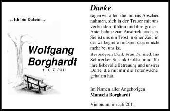 Traueranzeige von Wolfgang Borghardt von Odenwälder Echo