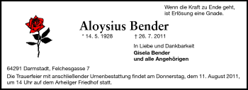 Traueranzeige von Aloysius Bender von Echo-Zeitungen (Gesamtausgabe)