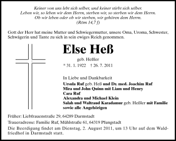 Traueranzeige von Else Heß von Echo-Zeitungen (Gesamtausgabe)