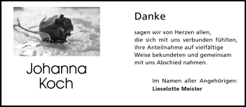 Traueranzeige von Johanna Koch von Echo-Zeitungen (Gesamtausgabe)