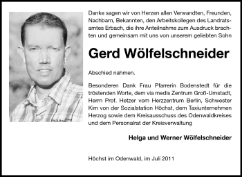 Traueranzeige von Gerd Wölfelschneider von Odenwälder Echo