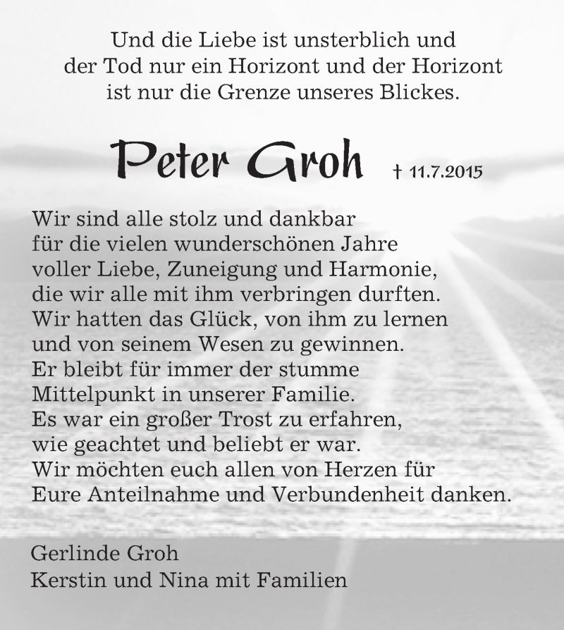  Traueranzeige für Peter Groh vom 08.08.2015 aus trauer.echo-online.de