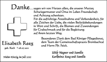 Traueranzeige von Elisabeth Reeg von Odenwälder Echo
