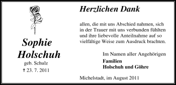 Traueranzeige von Sophie Holschuh von Odenwälder Echo