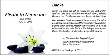 Traueranzeige von Elisabeth Neumann von Rüsselsheimer Echo, Groß-Gerauer-Echo, Ried Echo
