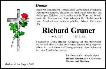 Traueranzeige von Richard Gruner von Echo-Zeitungen (Gesamtausgabe)