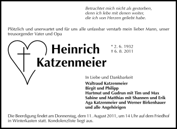 Traueranzeige von Heinrich Katzenmeier von Echo-Zeitungen (Gesamtausgabe)