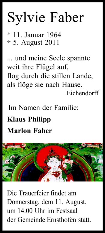 Traueranzeige von Sylvie Faber von Echo-Zeitungen (Gesamtausgabe)