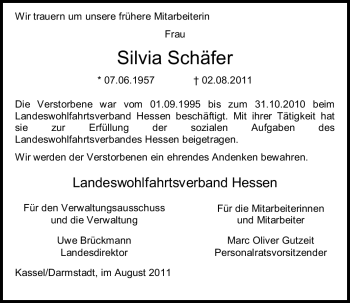 Traueranzeige von Silvia Schäfer von Echo-Zeitungen (Gesamtausgabe)