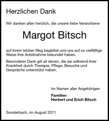 Traueranzeige von Margot Bitsch von Starkenburger Echo