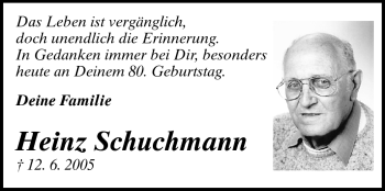 Traueranzeige von Heinz Schuchmann von Echo-Zeitungen (Gesamtausgabe)