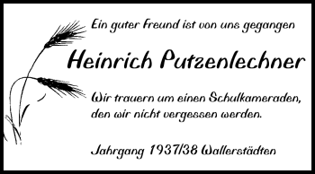 Traueranzeige von Heinrich Putzenlechner von Rüsselsheimer Echo, Groß-Gerauer-Echo, Ried Echo