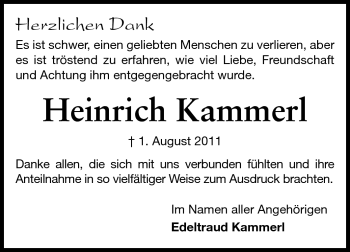 Traueranzeige von Heinrich Kammerl von Echo-Zeitungen (Gesamtausgabe)